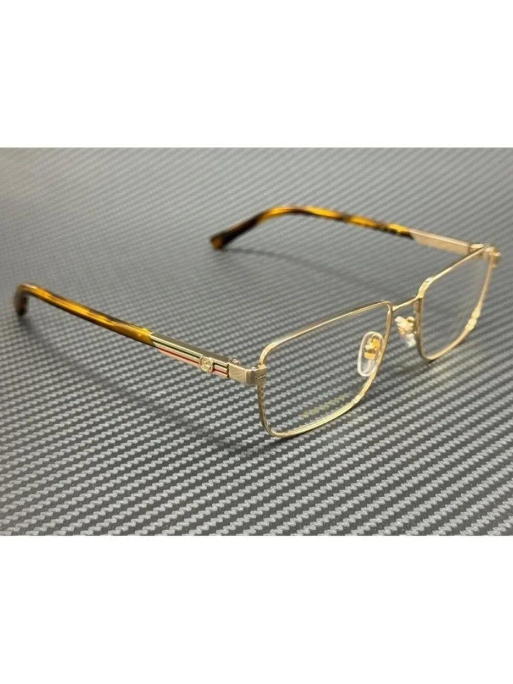New Gucci Men Gold Havana Eyeglasses 55-17-145